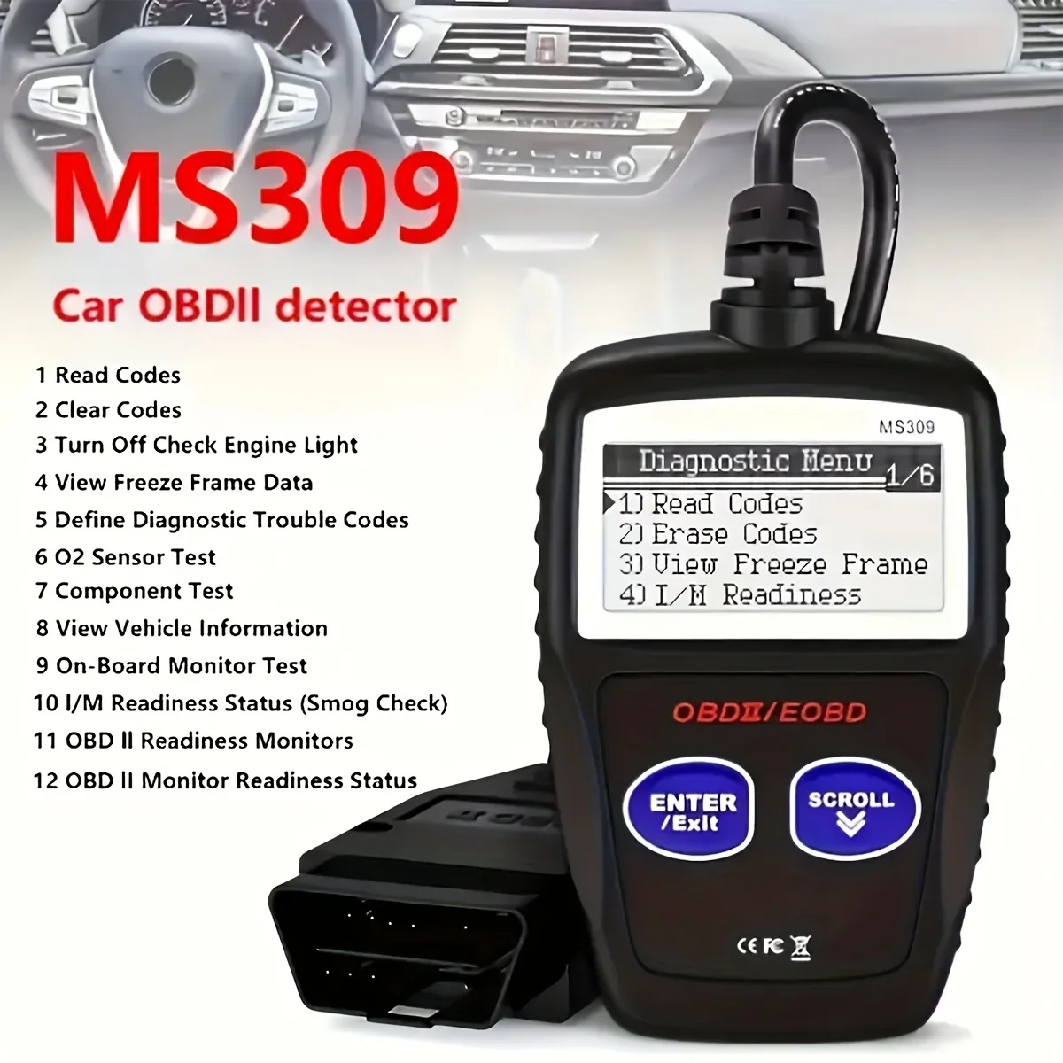 Advanced Car Diagnostic Tool Plus - Upgraded MS309 OBD2 OBDII EOBD Fault Code Reader Scanner with Enhanced Error Detection