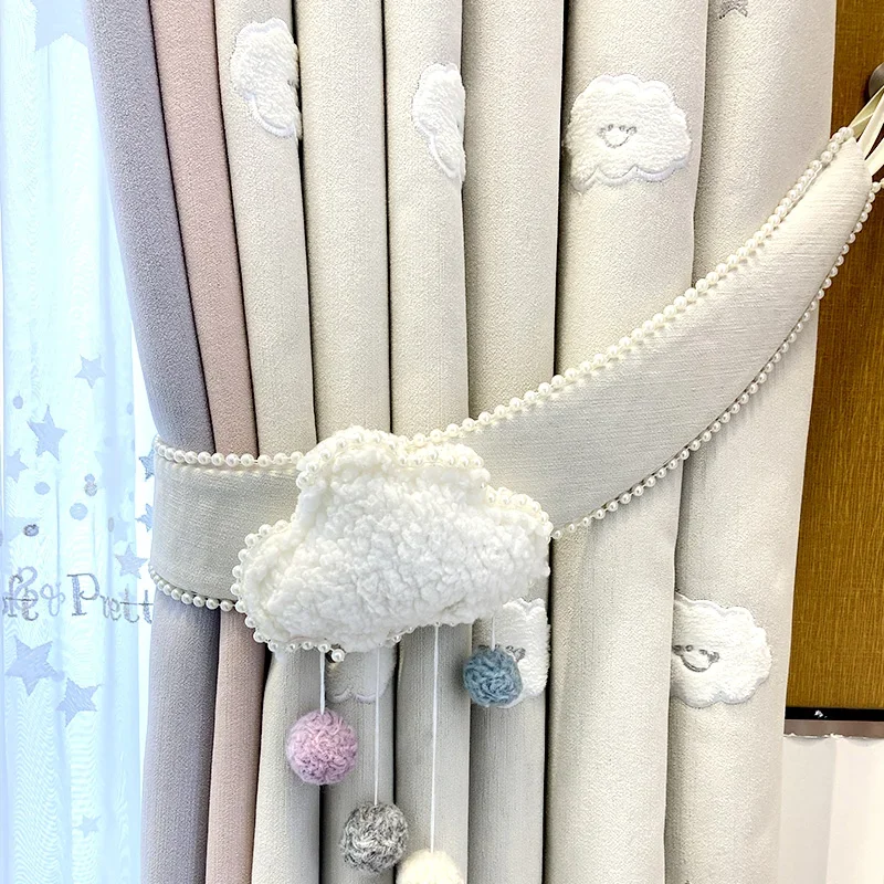 

New Apricot Colored Children's Room Curtains Girls' Bedroom Bay Windows for Shading Thick Cartoon Screen Curtains