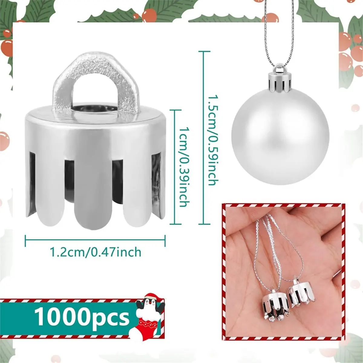 Reliable- 1000 Pcs 0.5 Inch Round Christmas Ornament Caps Replacement Plastic Christmas Ornament Hangers Caps Silver