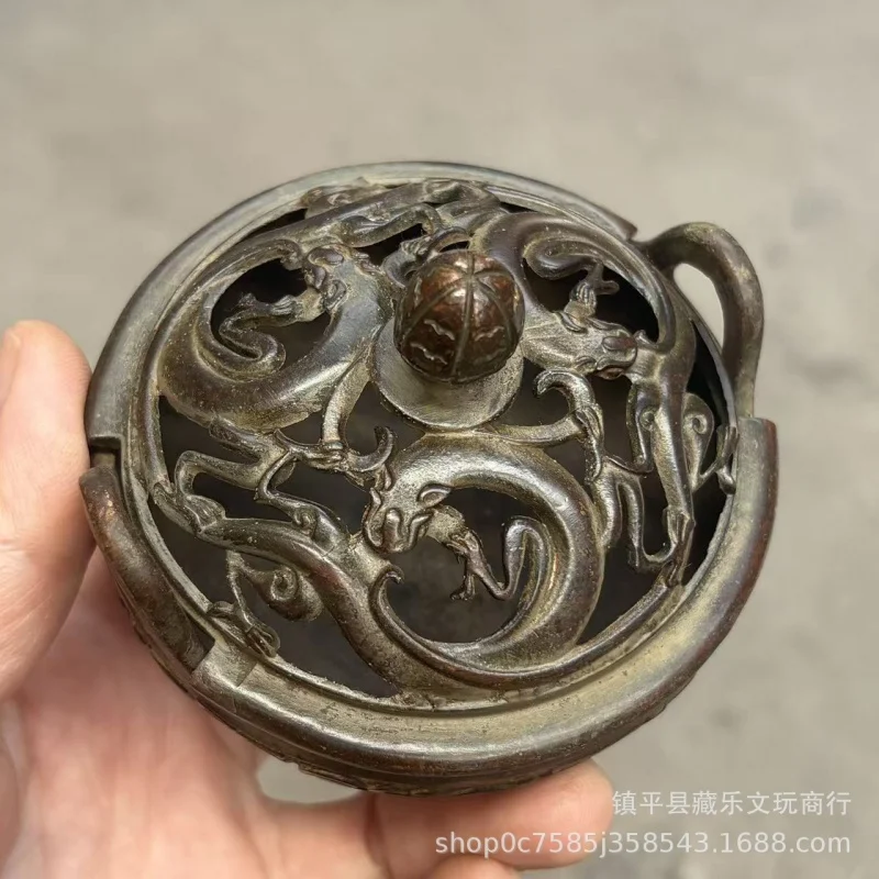Antique Vintage Carved -Dragon Three-Legged Double-Eared For Home Use, Indoor Tea Ceremony Incense Burner,