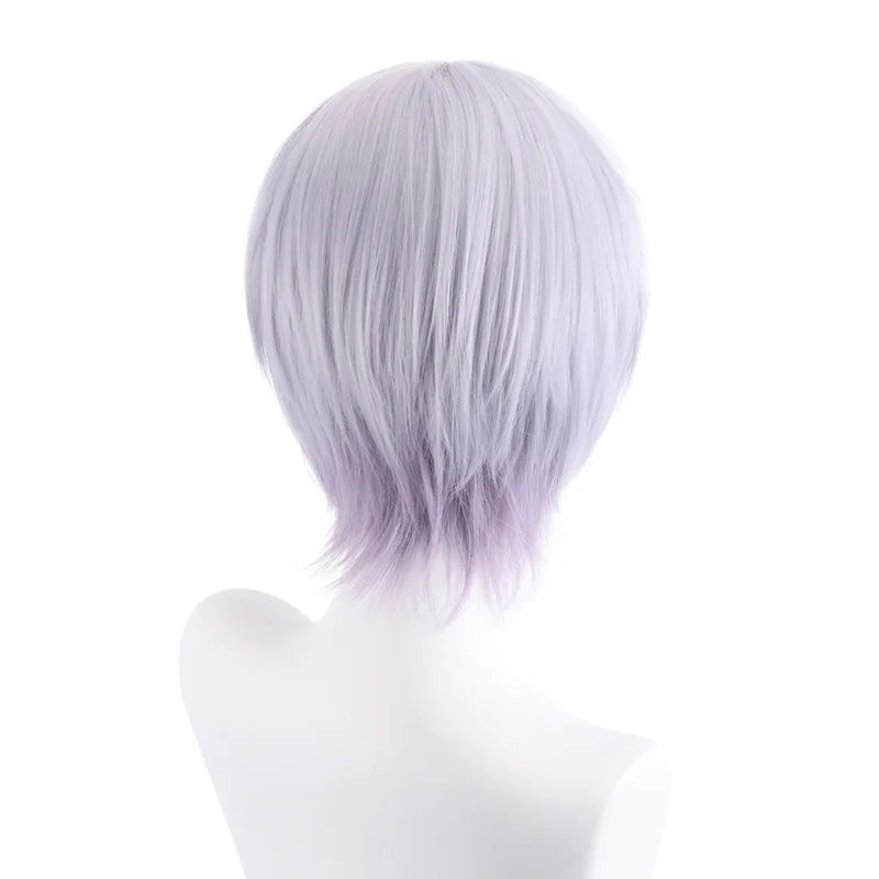Silver Gradient Short Synthetic Cosplay Wig for Women Layered Costume Party Daily Anime Heat Resistant Fiber