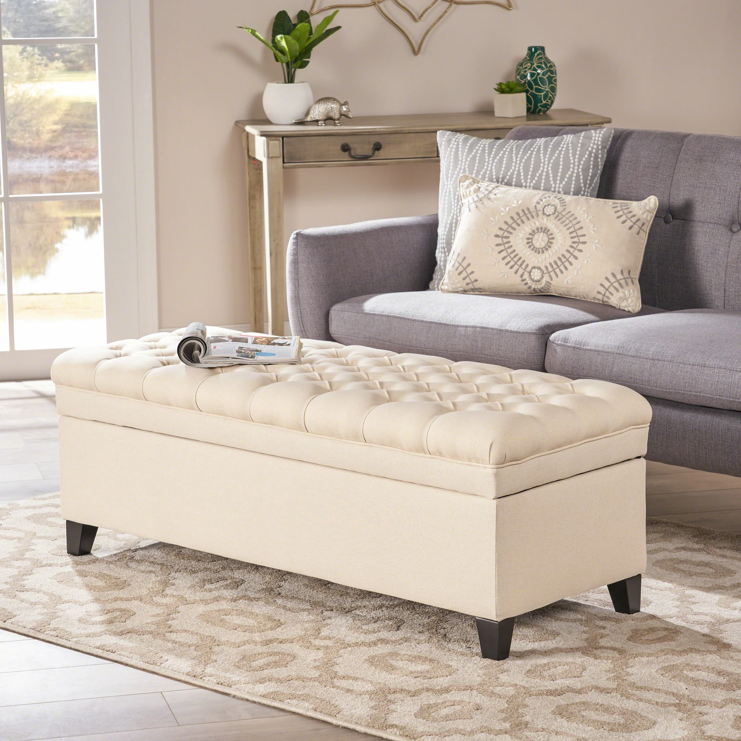 Modern Eco-Friendly Adjustable Fabric Storage Ottoman for Bedroom Home Use