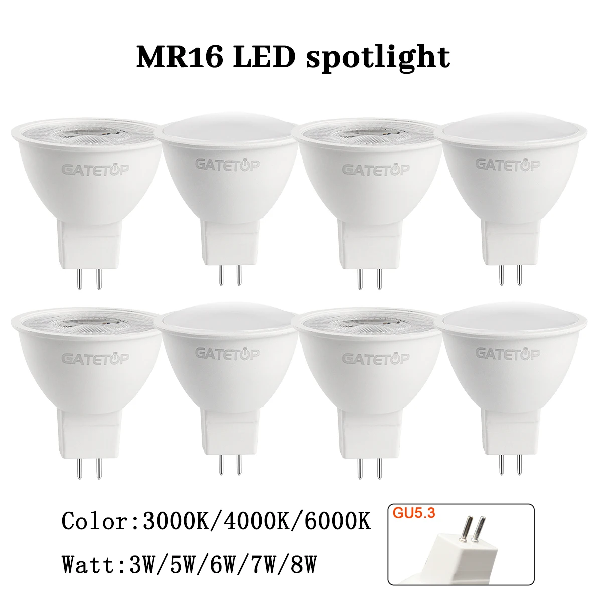 Ampoule de budgétaire LED MR16, remplacement de la lampe halogène 50W, derection domestique, GU5.3, AC 110V, 220V, 12V, 10 pièces