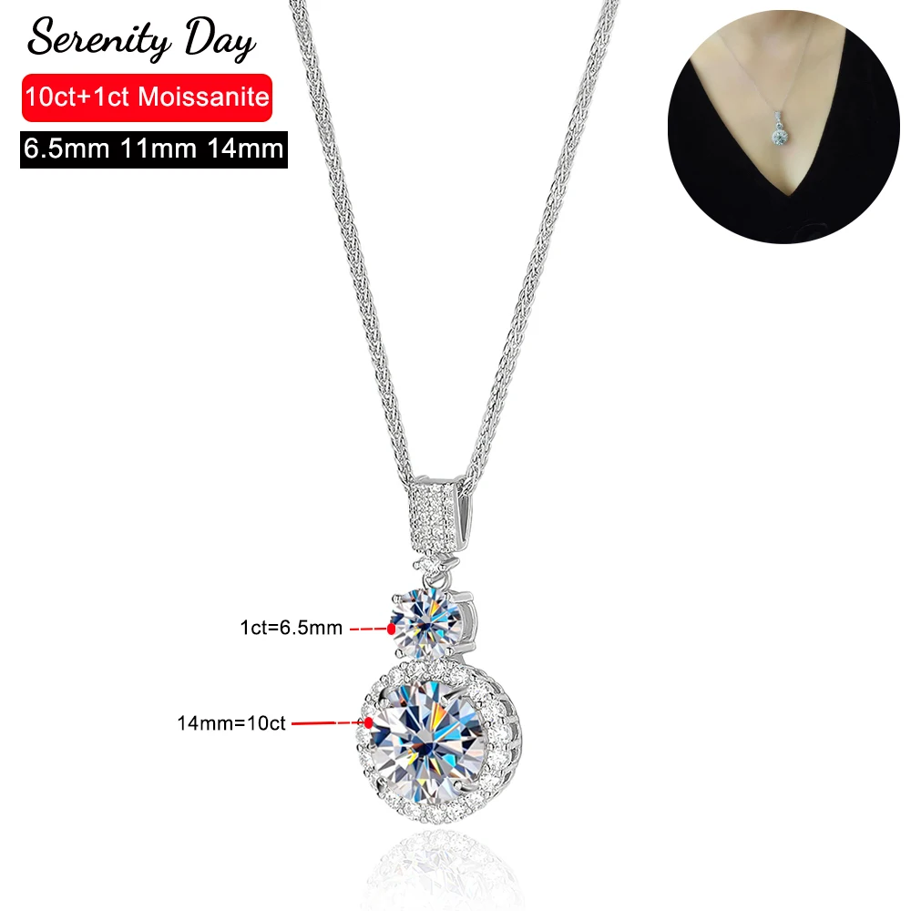 D Color 10ct+1ct Big Moissanite Pendant Necklace For Women Gift 925 Sterling Silver Neck Chain Plate 18K White Gold Fine Jewelry