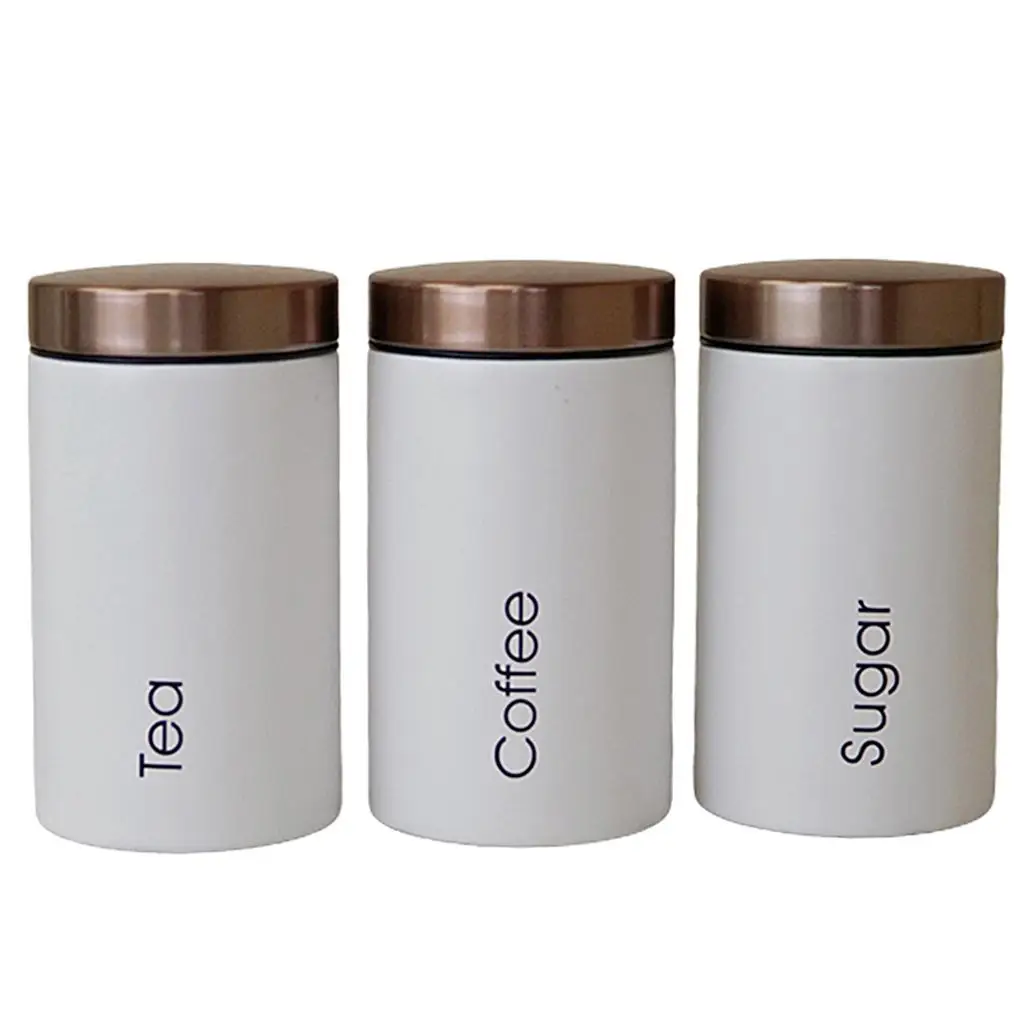 Kitchen Organization Canister Set 3pcs Galvanized Iron Storage Jars for Coffee Tea Sugar Airtight Metal Containers with Lids for