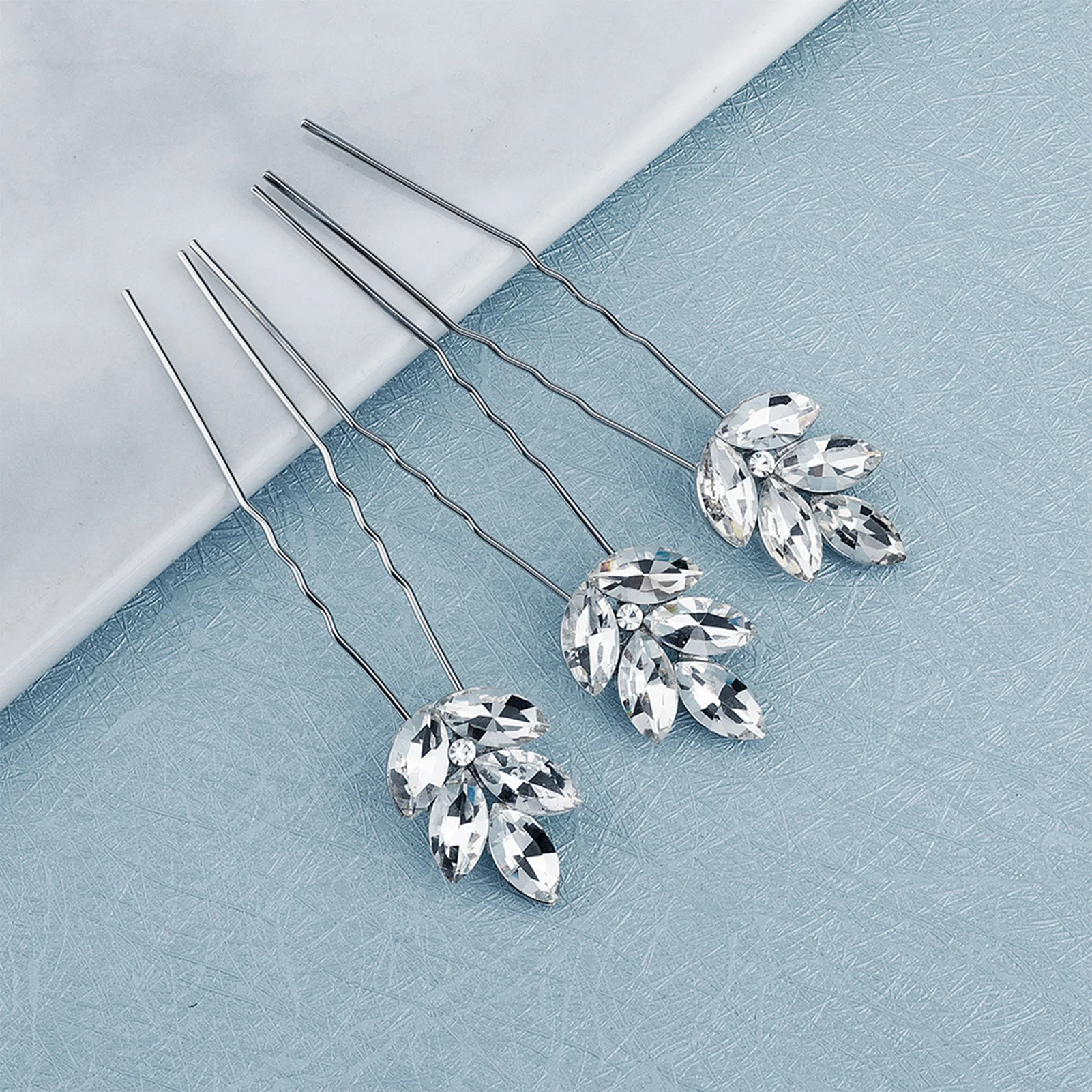3Pcs Women U-shaped Pin Barrette Rhinestone Hair Clips Bridal Hairpins Tiara Wedding Hairstyle Tools Headwear Accessories