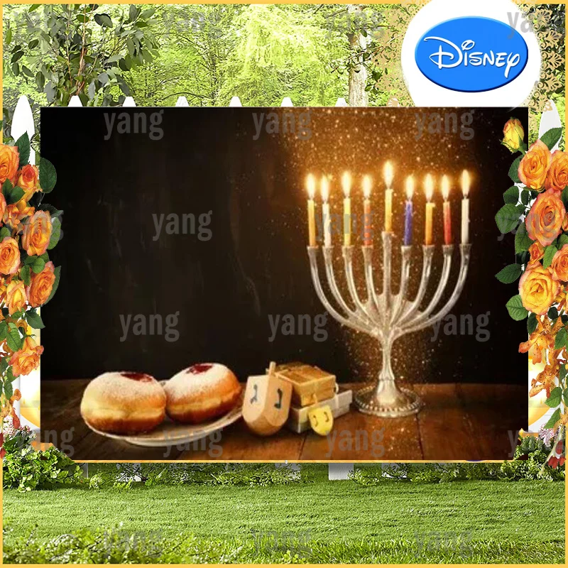 Happy Hanukkah Glitter Photo Studio Photography Backdrop Food Party Decoration Hogata Festival Jewish Holidays Candles Polyester