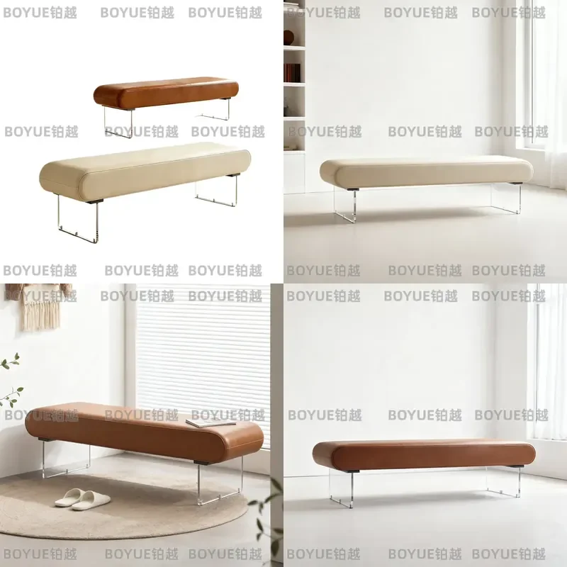 Luxury Leather Bedside Stool Acrylic Footrest Sofa Bench Entryway Shoe Changing Seat Living Room Cloakroom Modern Home Decor