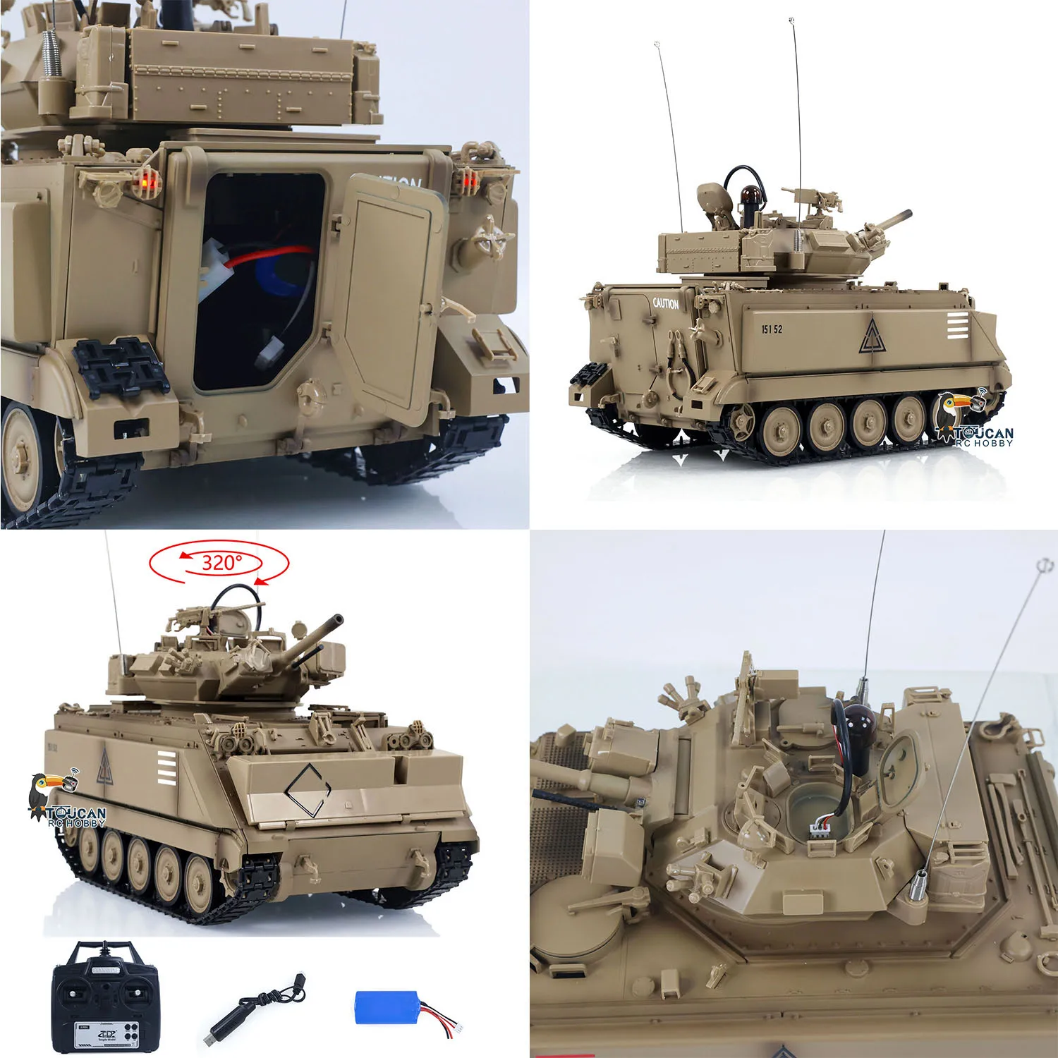 Giocattoli 1/16 TD Telecomando Carro Armato Militare M2412-A M113A1 MRV 320 Torretta Rotary Barrel Recoil Ruota di Guida A Infrarossi RC Panzer