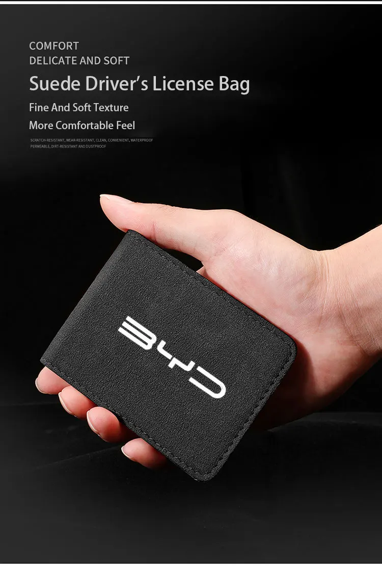 Driver License Holder Suede Leather Card Bag For BYD F3 E6 Yuan Plus Atto Driving Documents Business ID Passport Card Wallet