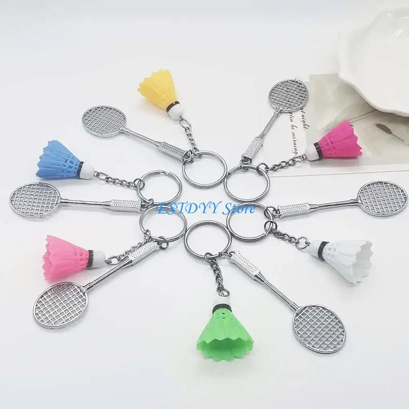 

G6DE Mini 3D Badminton Racket Balls Keyring Pendant for Key DIY Keychain Holder R