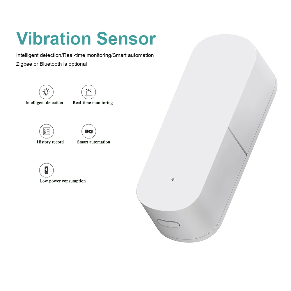 Sensor de vibración inteligente Tuya, Notificación por aplicación Smart Life, alarma de choque de movimiento en tiempo Real, estado de empuje, registro de la historia