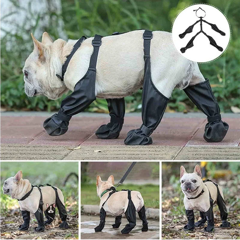 

Hot Sale Outdoor Dog Boots Waterproof Black Dog Adjustable Suspender Boots Pet Paw Protector All Seasons Pet Products