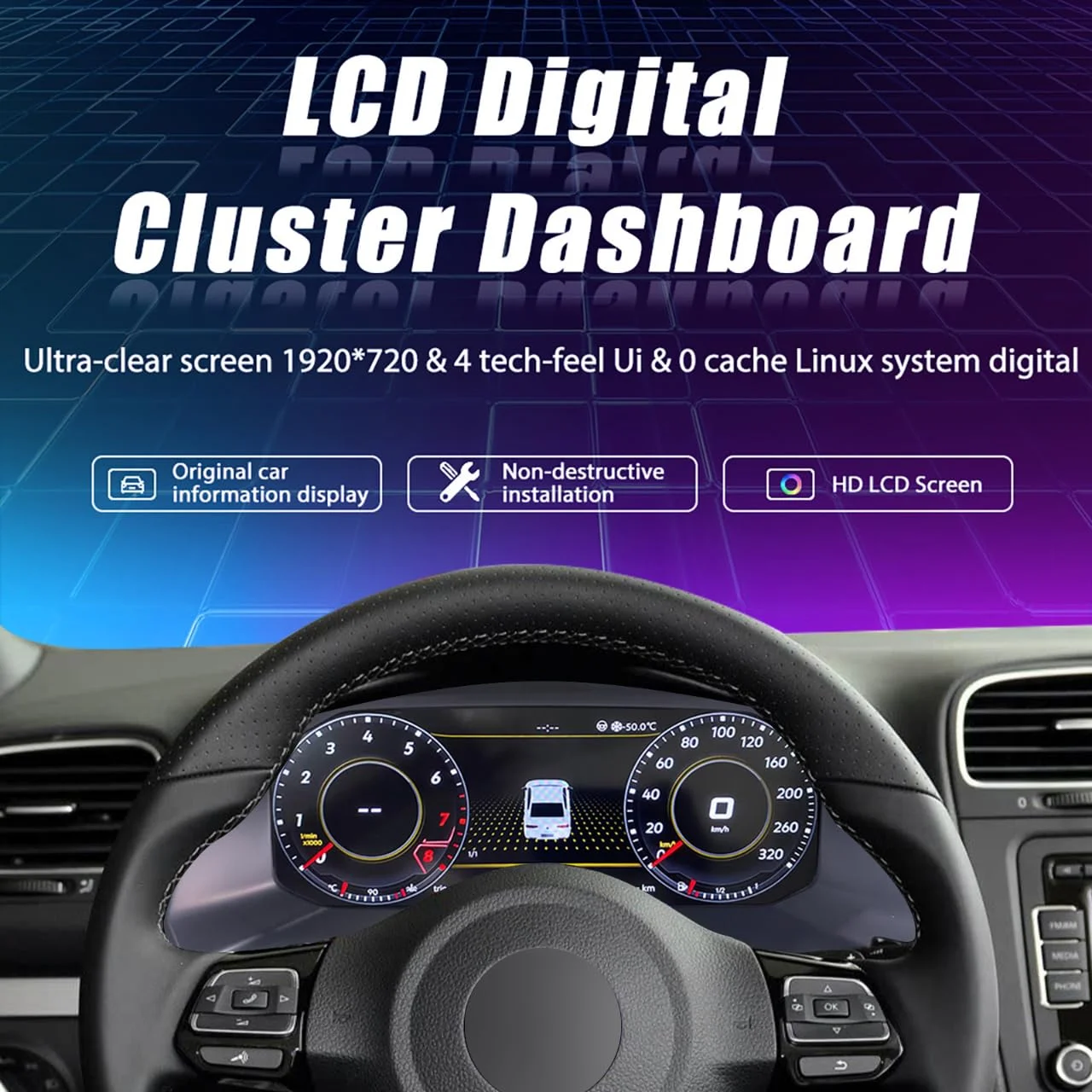 

Digital Virtual Cockpit For VW Golf 6 7 Passat CC B7 B8 Jetta Tiguan Amarok Scirocco T6 Dashboard Instrument Cluster Speedometer