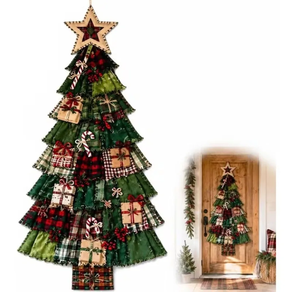 DIY Extra Large Patchwork Christmas Tree Door Hanging Set, 3D Fabric Including Handmade Desktop or Wall Decorations