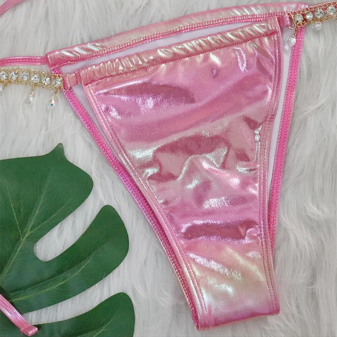 Diamant-Strass-PU-Kunstleder-Bikini, Damen-Badeanzug, zweiteiliges Bikini-Set, Badebekleidung, Badeanzug, Modell V5131 – Detail 25