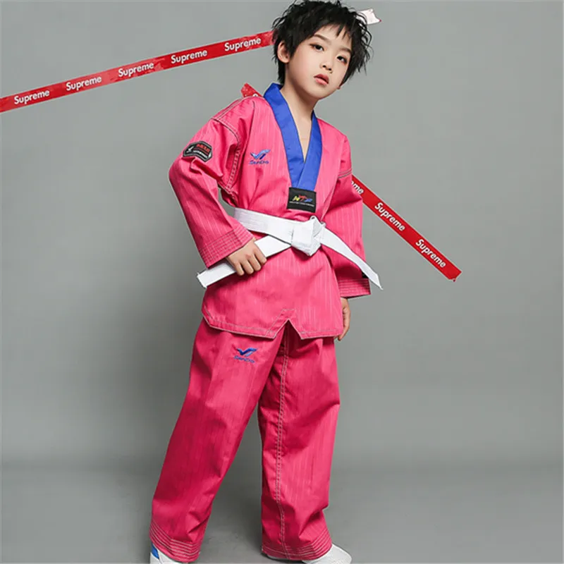 Uniforme de Taekwondo para actuación en artes marciales, Dobok WTF, Taekwondo, azul, rojo, negro, verde y rosa