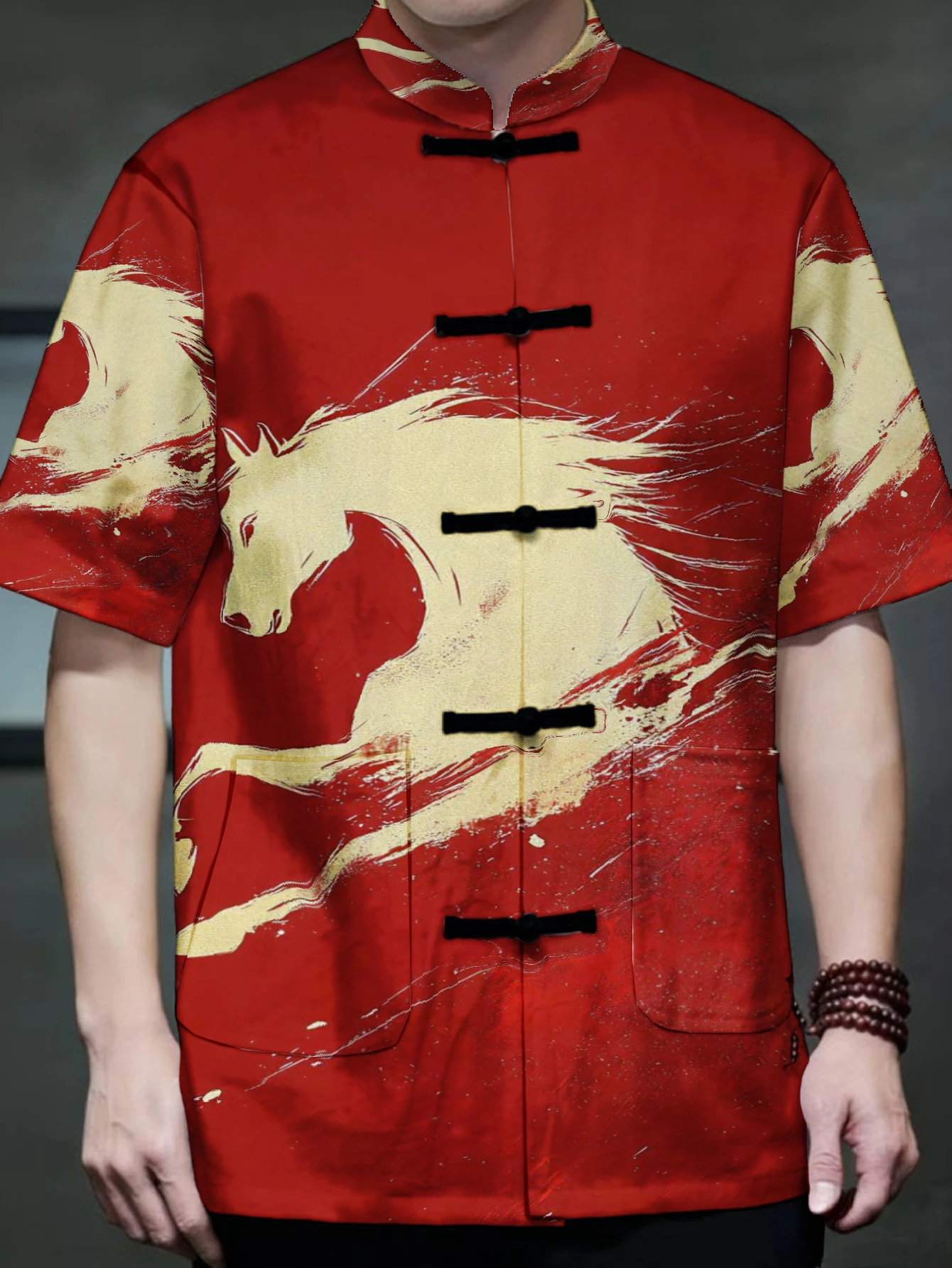 Mens Mens Traditional Tang Top Galloping Horse Print Stand Collar Casual Blouse - Aliexpress Deal