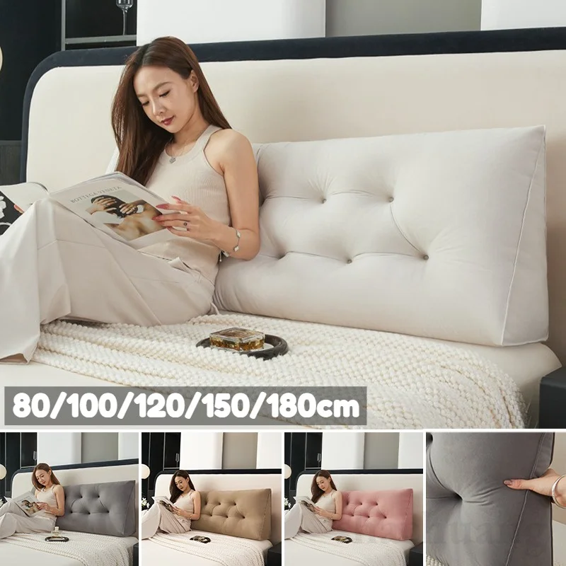 Large Triangular Wedge Pillow for Bed Sofa Backrest 80/120/180cm Pain Relief Support Foldable Storage Reading Headboard Cushion