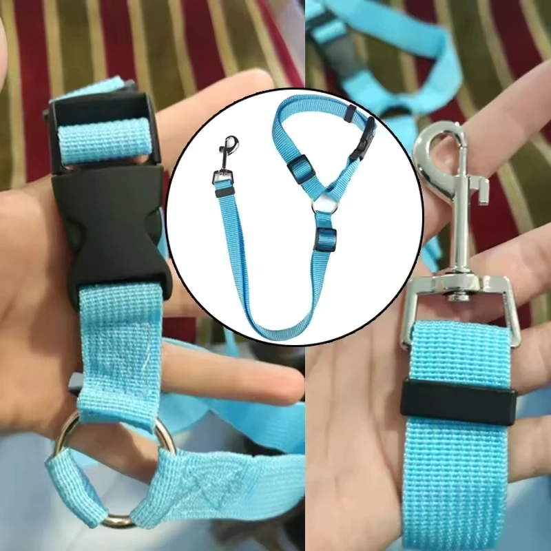 Solid Tone Pet Car Safety Strap Nylon Traction Rope Back Seat Security Belt Adjustable Dog Harness Collar Pet Supply Accessories