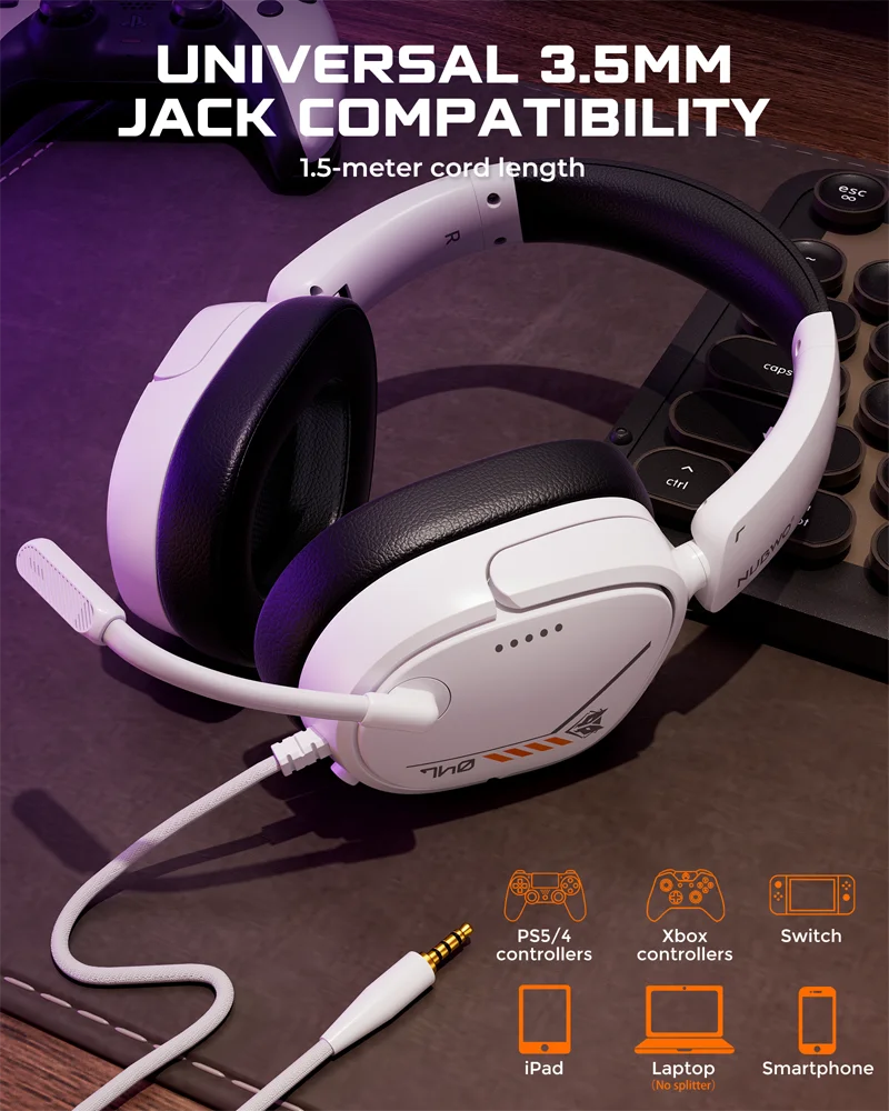 NUBWO HG04L Gaming Headset for PS5/PS4 Xbox Series X|S/Xbox One Switch 250g Lightweight Clear Unidirectional Mic 3.5mm Jack