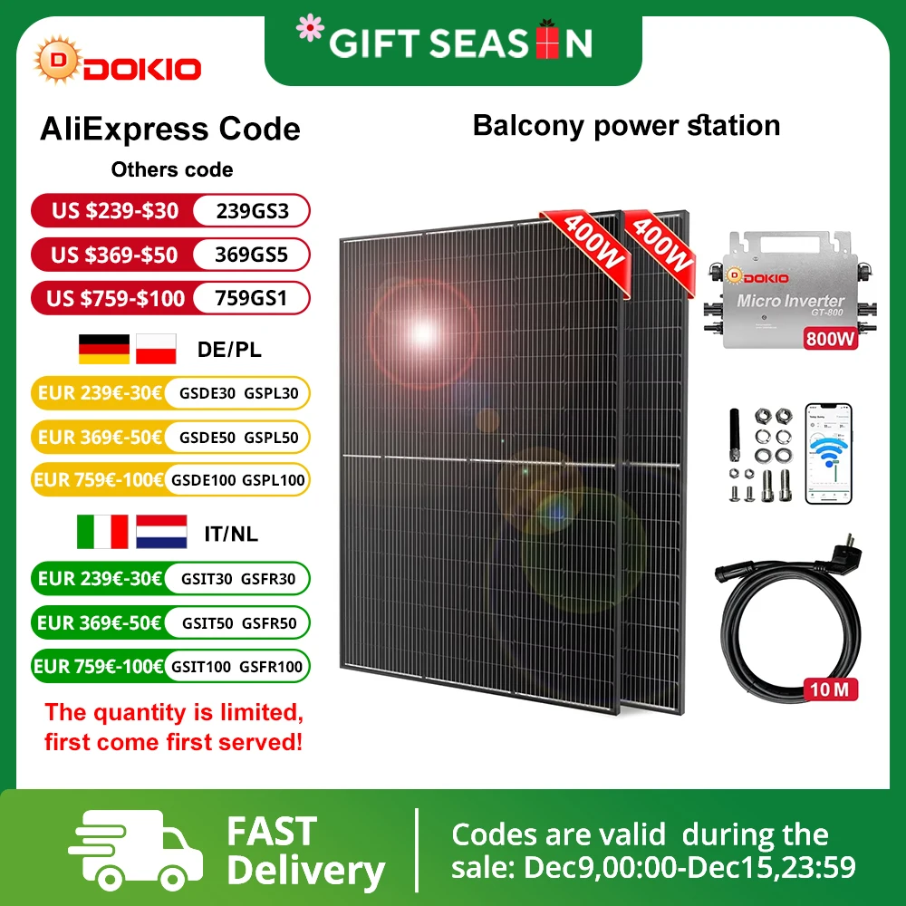 DOKIO 800W balcony power plants kit Solar Panles system with 800W Inverter Waterproof solar system for home complete kit