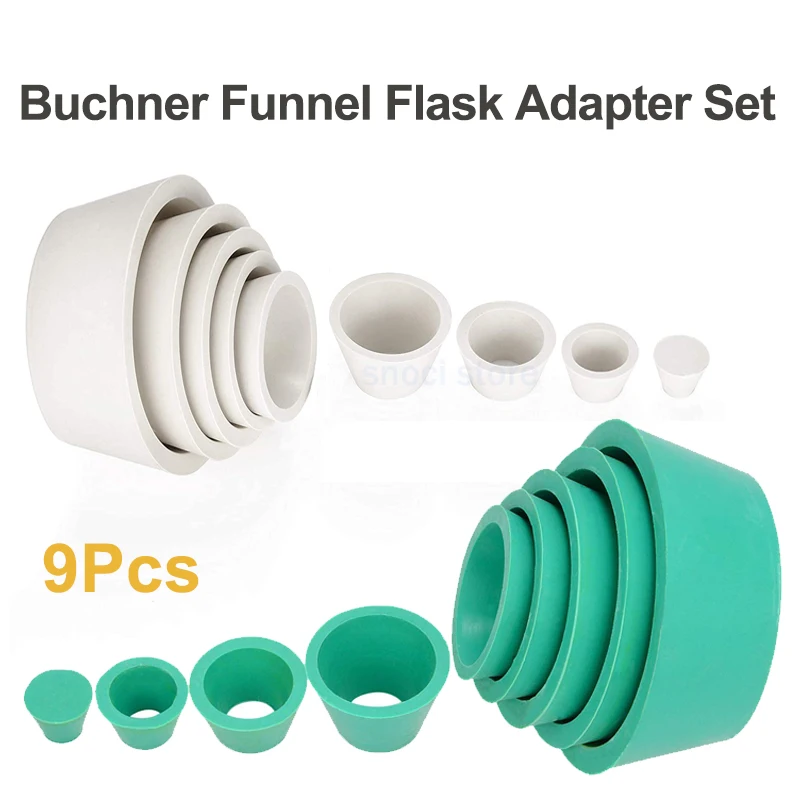 

Filter Adapter Cones Set, Buchner Funnel Flask Adapter Set, Tapered Collar，Wear-Resisting Smooth Surface,rubber，9 Sizes,9Pcs