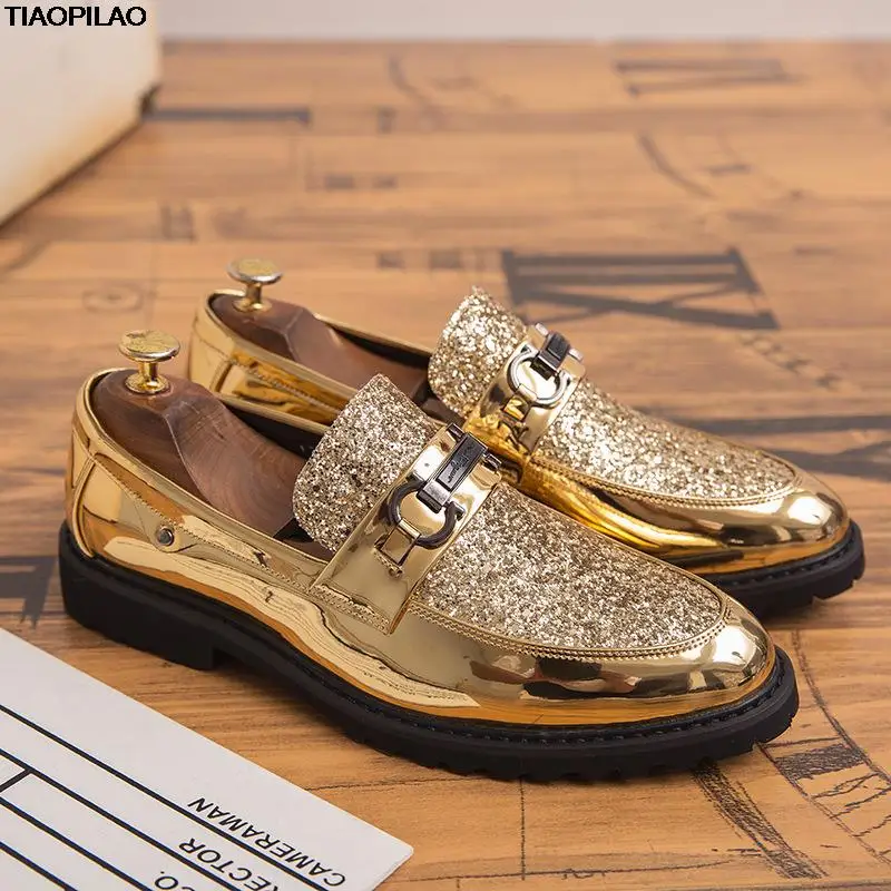 

Весенне-летние мужские деловые кожаные туфли с блестками, большие модные офисные мужские туфли