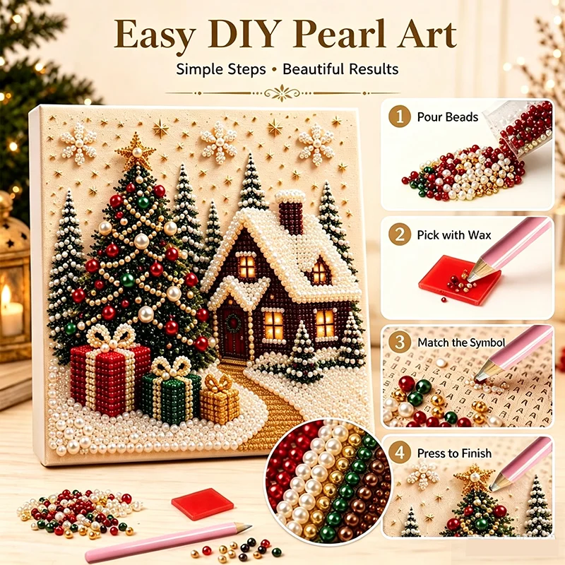 Diy Christmas Pearl Painting Kit Santa Claus Festive Pattern Handmade Artwork Home Wall Decor Holiday Craft Gifts Making Supplie