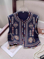 Ethnic Indie Folk Design Vest with Detailed Embroidery Short Sleeveless Waistcoat for Layered Outfit Vintage Style Shooting