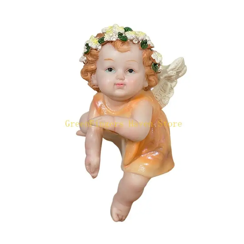 F68D Resin Angel Pot Flower Elf Garden Statue Outdoor Planter Decoration Angel