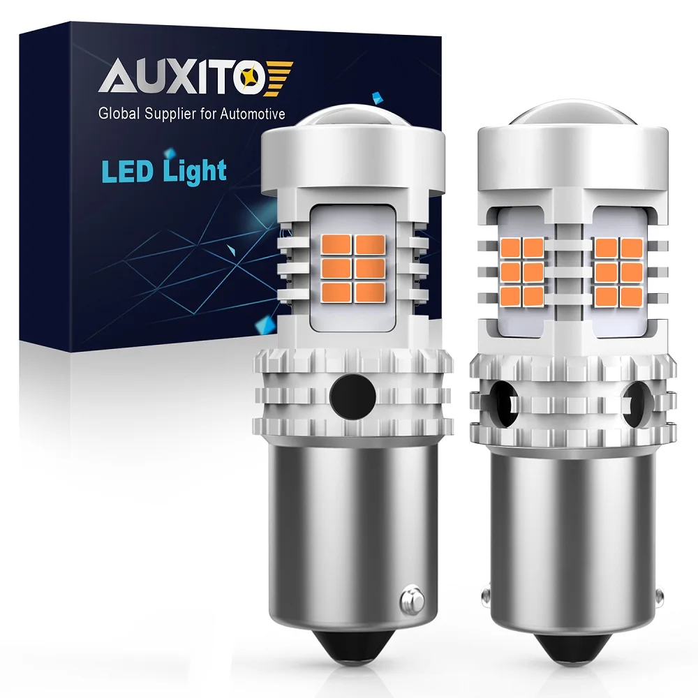 AUXITO 2PCS BA15S BAU15S 1156 P21W PY21W LED Turn Signal Canbus Error Free No Hyper Flash Amber Yellow 12V Orange LED Light Bulb