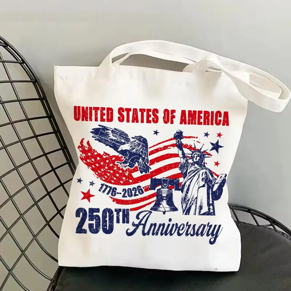 

Сумка-тоут к 250-летию США (1776-2026) с американским флагом, холщовая сумка через плечо для женщин и мужчин, подарок на День независимости