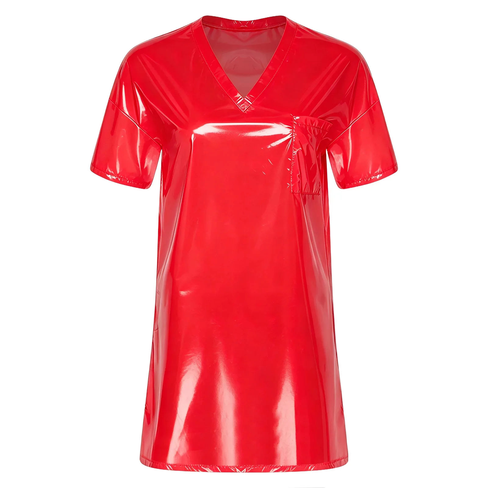 Waterproof Loose V Neck Sleep Dress for Women Short Sleeve Side Split Oversized Mini T-Shirt for Water Rave Parties Robe Gowns