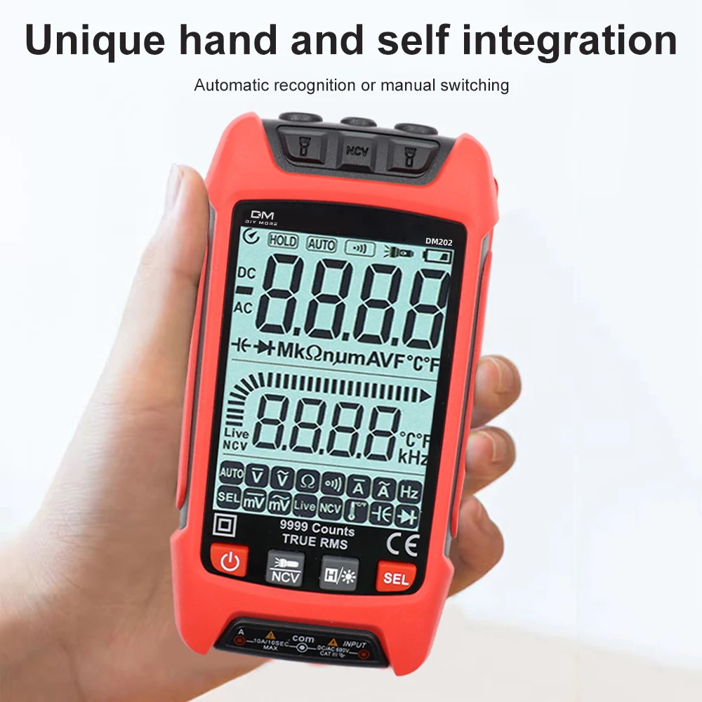 DM201 DM202 Digital Multimeter Color LCD 9999 Count Auto Ranging Ohmmeter Capacitance Ohm Hz Diode Voltage Tester