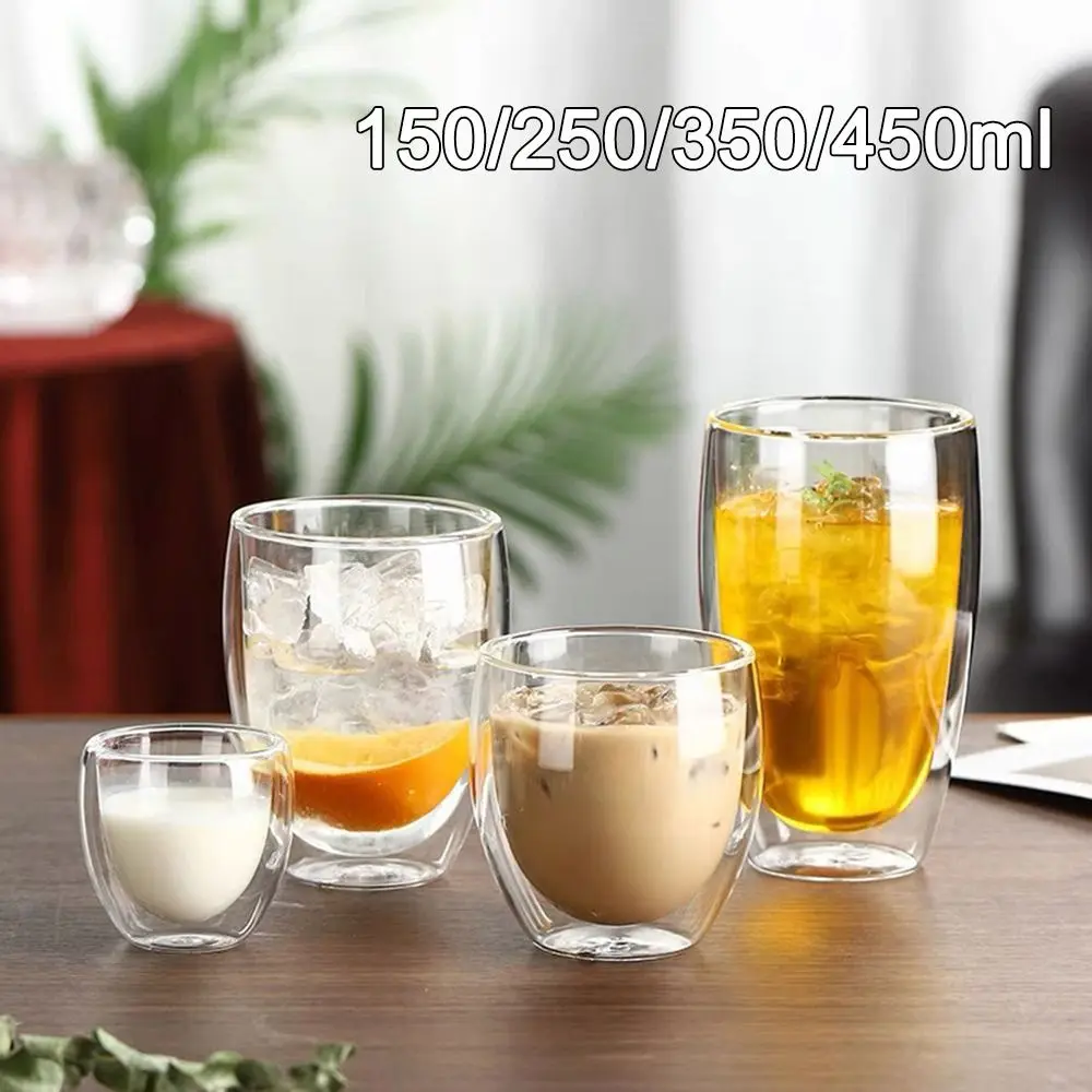 150/250/350/450ml New High Borosilicate Glass Double Layer Glass Cup Heat Resistant Drinkware Milk Mug Beer Mug