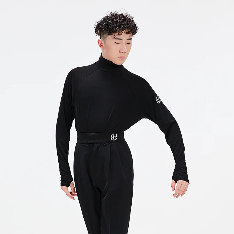 

2025 Новые топы для латинских танцев для мужчин, тренировочная одежда с высоким воротом и длинными рукавами для взрослых, мужские костюмы для латинских танцев чача-румба XH3595