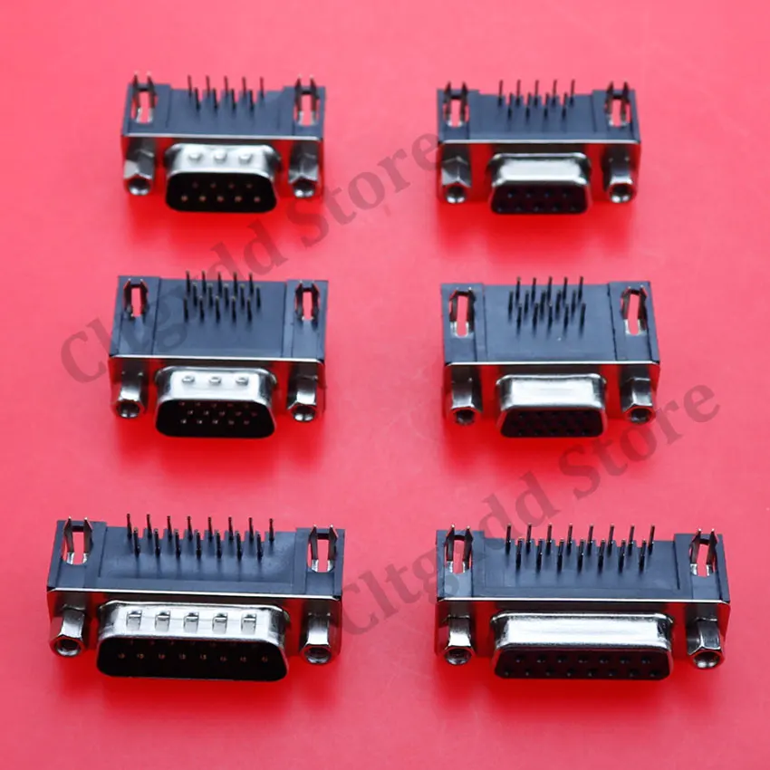 Cltgxdd 1 Piece D-SUB 9in 15in Male Female PCB Connector With Set Screw Plug Socket Adapter Right Angle 2/3 Rows DB9 DB15