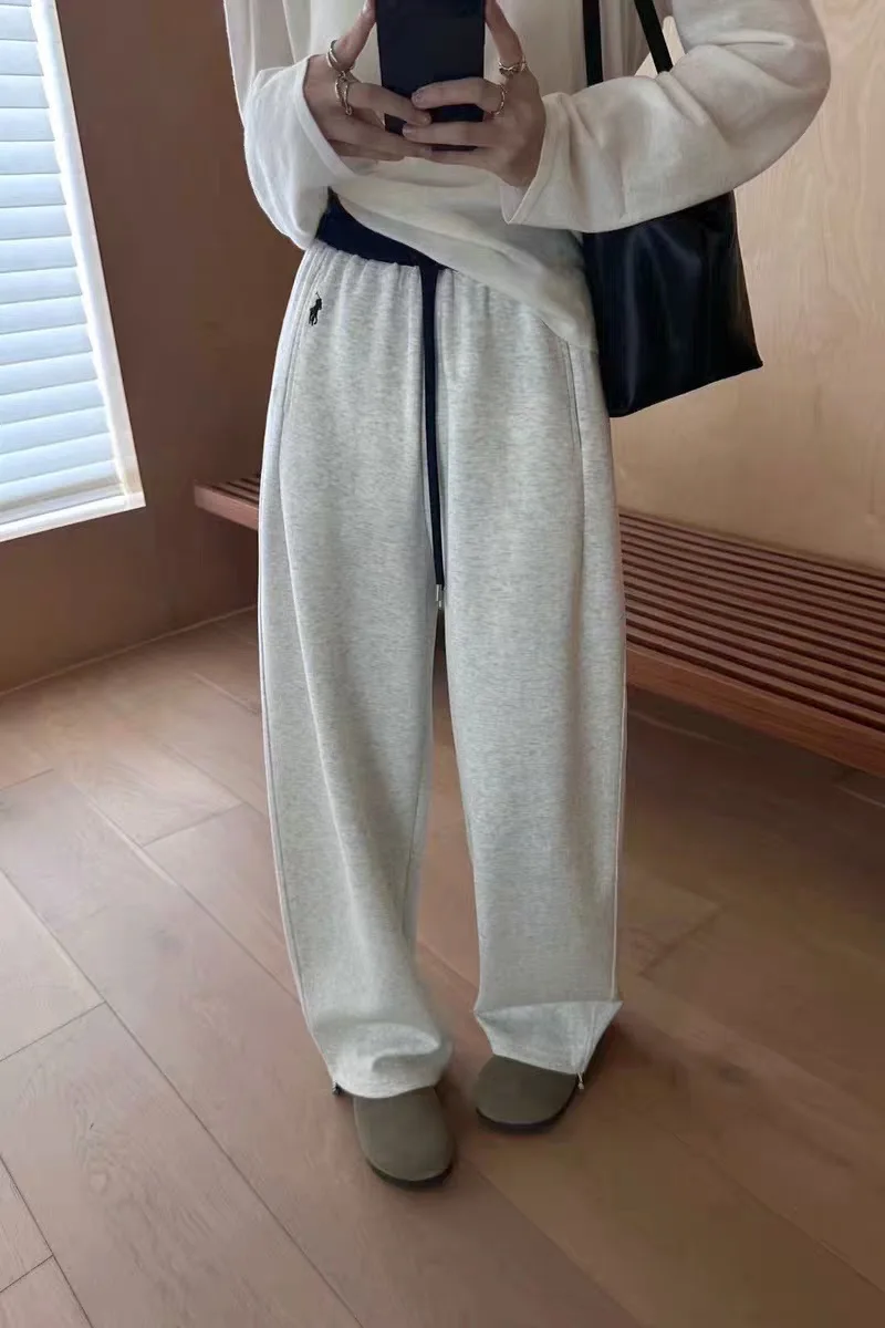 الخريف الشتاء عالية الخصر السراويل النسائية المطرزة الحصان نمط المرقعة الصوف مبطن سميكة Sweatpants غير رسمية