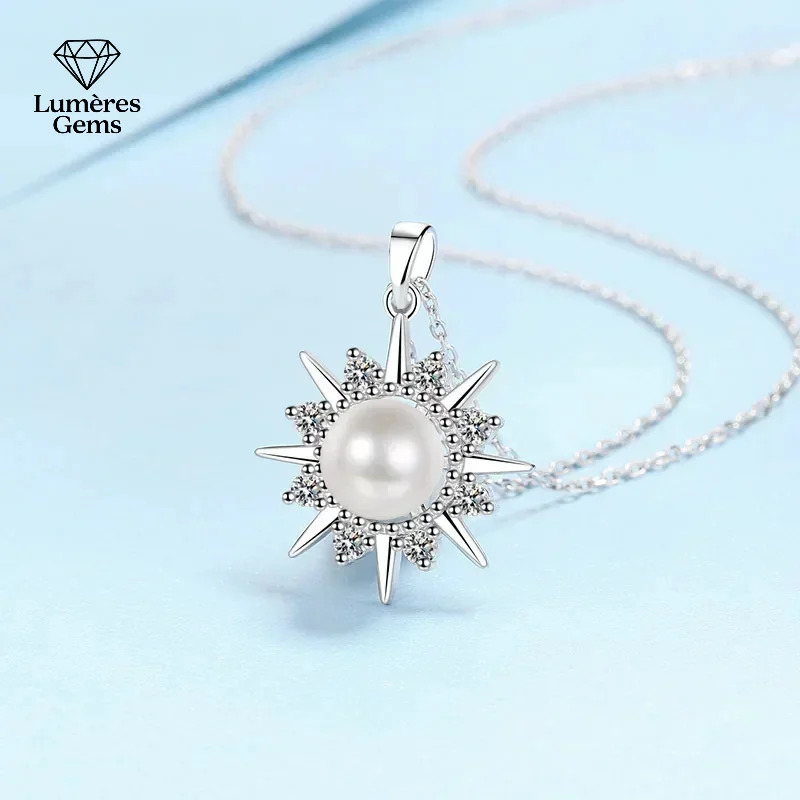 

Luxury PT950 Platinum 0.32Ct Moissanite Pendant Women's Wedding Necklace Sparkling Sunflower Pearl Collarbone Chain Jewelry