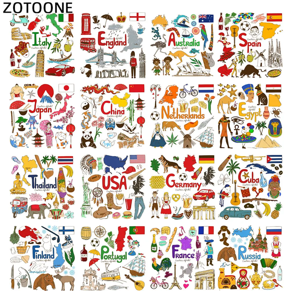 ZOTOONE Characteristics of Each Country Iron on Patches for Clothing Thermo Stickers Heart Transfers Patch Applique Clothes E