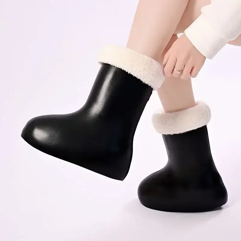 2024 Astro Boy Plus Velvet The Same Style Red Boots High Top Round Toe Wear Mid-calf Rain Boots Thicken Water Proof Fashion Gift