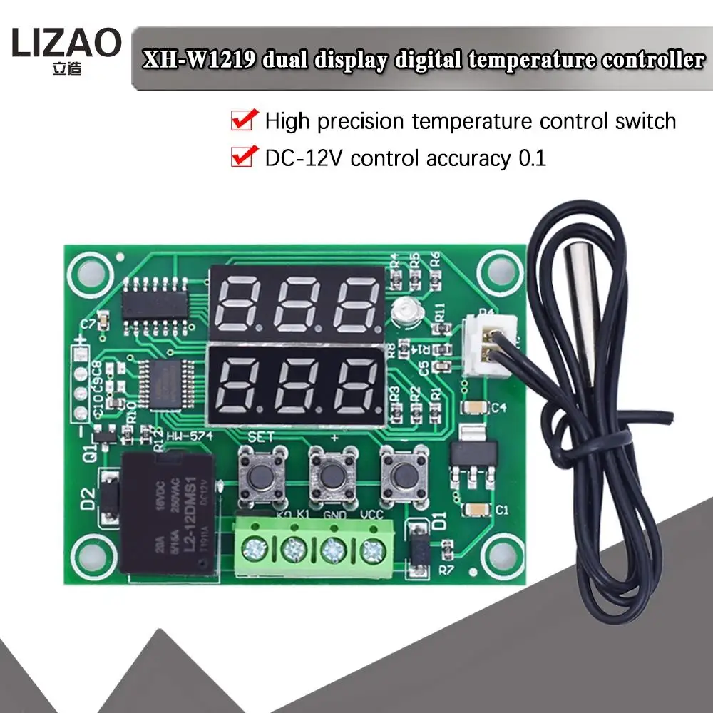 XH-W1219 DC12V Dual LED Digital Display Thermostat Temperature Controller Regulator Switch Control Relay NTC Sensor Module