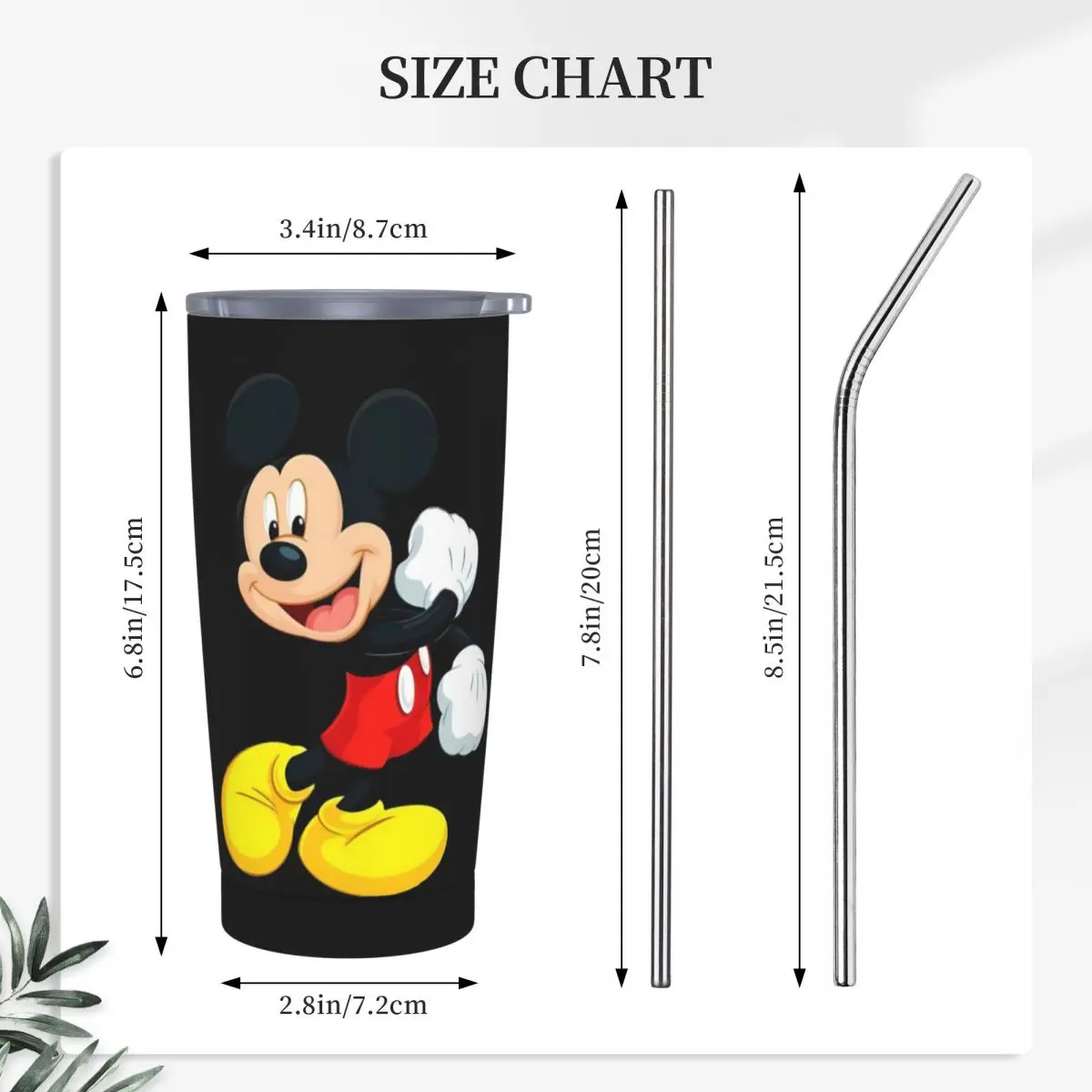 Stainless Steel Tumbler Mickey & Minnie Mugs Cup With Straws Travel Cold Drink Water Bottle Portable Large Capacity Thermal Cups