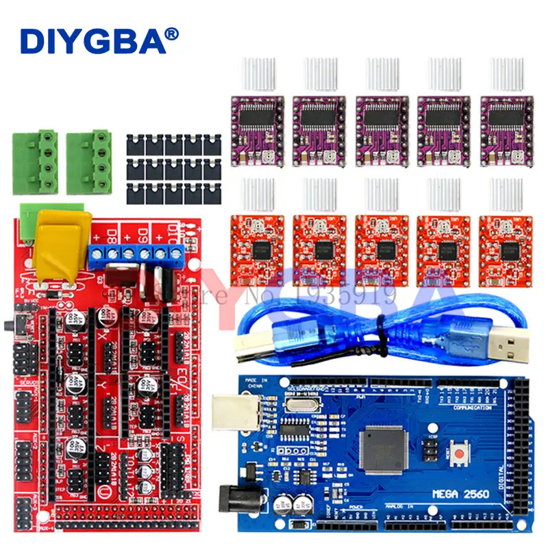 3D Printer 1pcs Mega 2560 R3 + 1pcs RAMPS 1.4 control panel+ 5pcs A4988 or DRV8825 Stepper Motor Drive for 3D printer kit