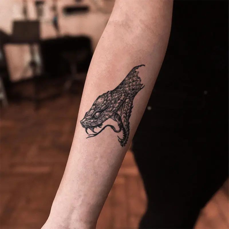 Snakehead secluded dark style domineering arm waterproof wash simulation tattoo sticker temporary herbal sticker