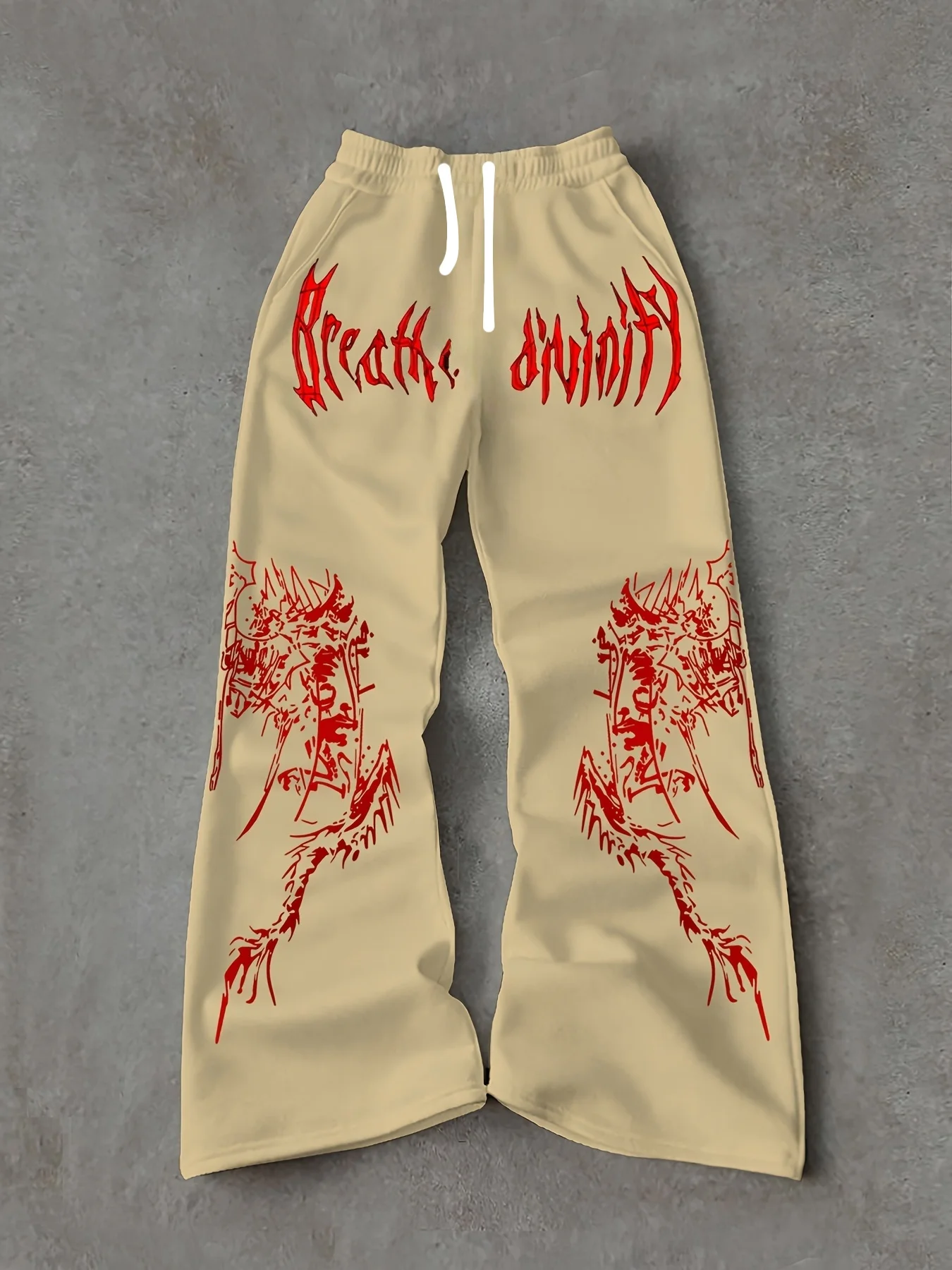 Herren Gothic Vertikale Grafik Weite Jogginghose mit Kordelzug Lose Gerade Baggy Y2K Dark Punk Streetwear Hose – Detail 5