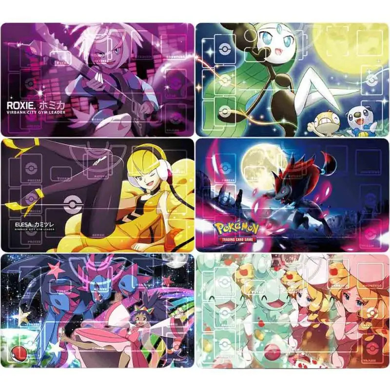 Pokemon 60X35Cm Card Mat Roxie Meloetta Rosa Zoroark Caitlin Dedicated Game Single Player Battle Anime Characters Card Pad