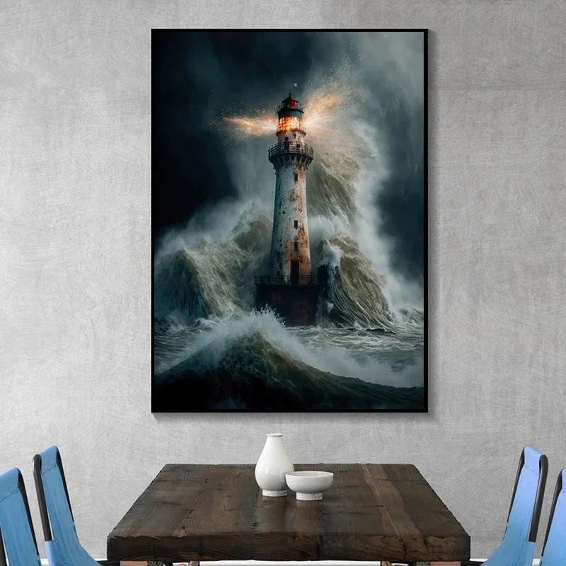 Lighthouse Oil Painting Canvas Canvas Printing Decoration Painting Waves Lighthouse Wall Art Decor picture house room Art Decor