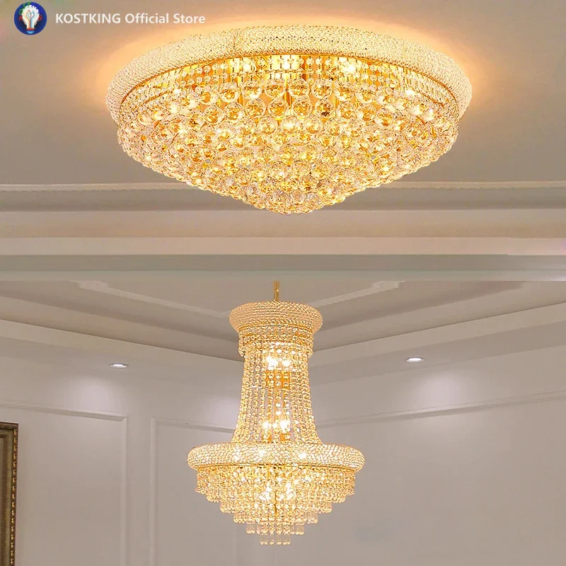 Lujo oro plata K9 cristal E14 LED regulable Lustre Lamparas De Techo 2025 luces De Techo. Lámpara De Techo para comedor